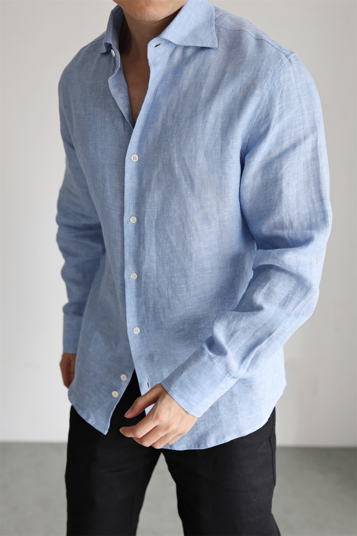 Two-Tone 100% Linen Shirt