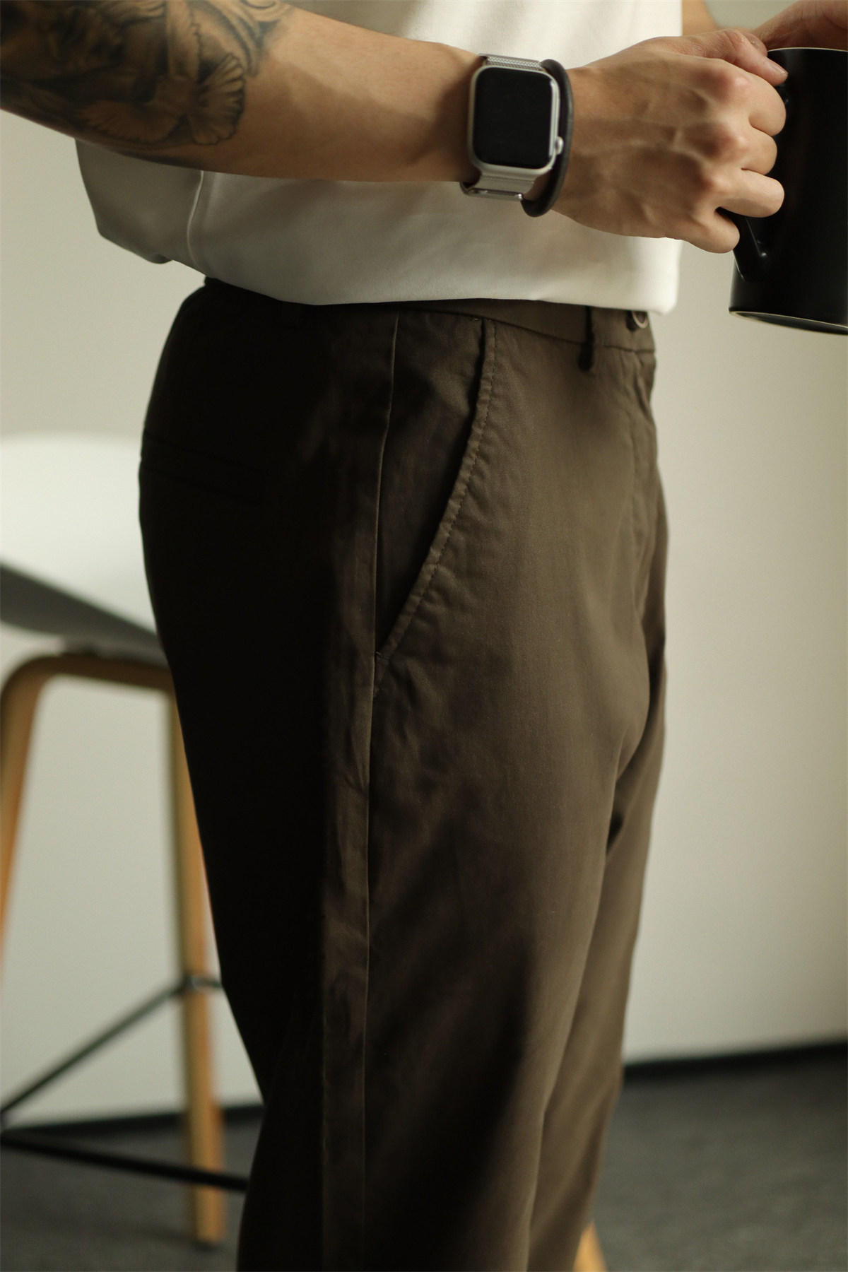 Pure Cotton Semi-Tapered Cropped Trousers