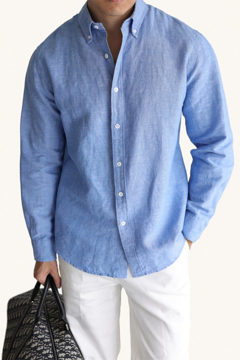 MONSEN Suitory Linen-Cotton Yarn-Dyed Shirt front view