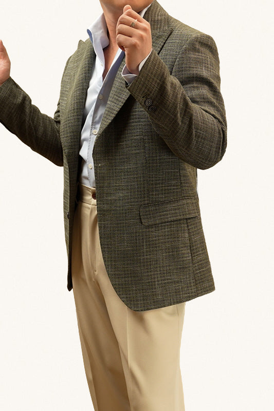 MONSEN Suitory Dark Green Plaid Coat Jacket in Wool front view