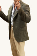 MONSEN Suitory Dark Green Plaid Coat Jacket in Wool front view
