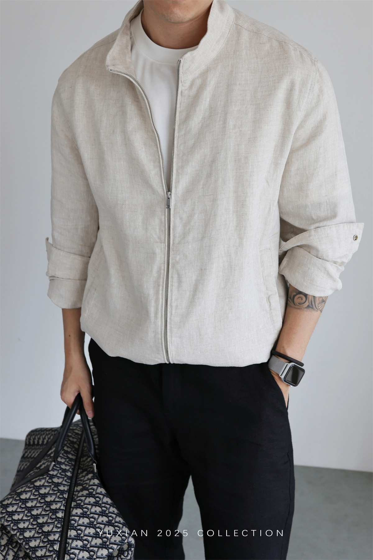 100% Linen Italian Stand-Collar Jacket