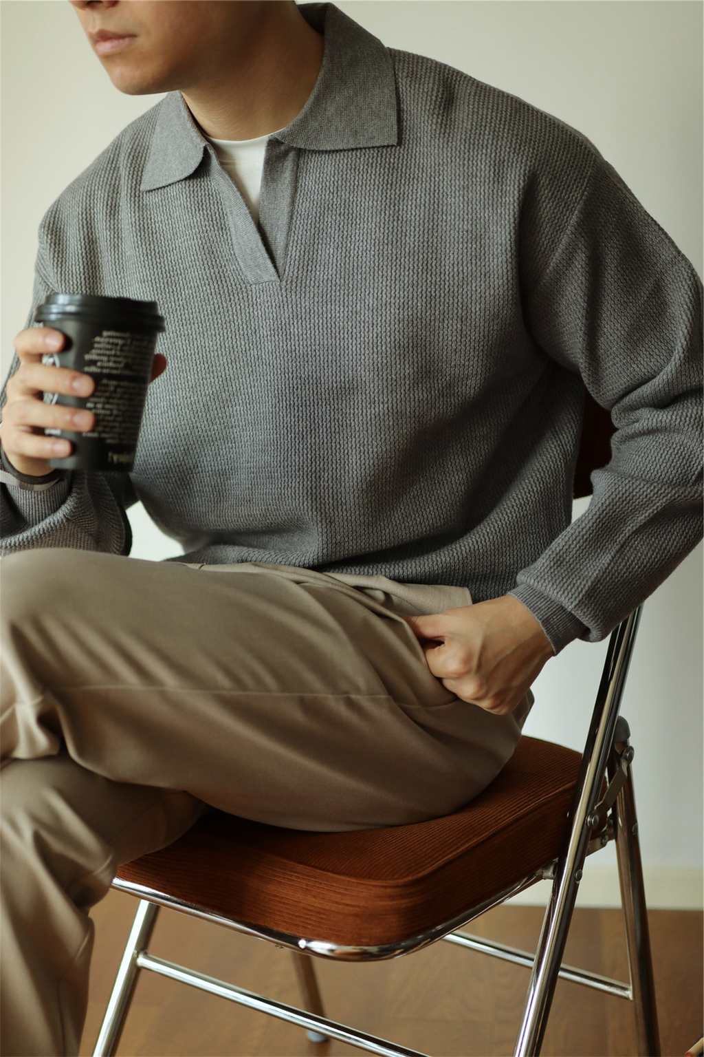 V-Neck Heavyweight Knit Polo