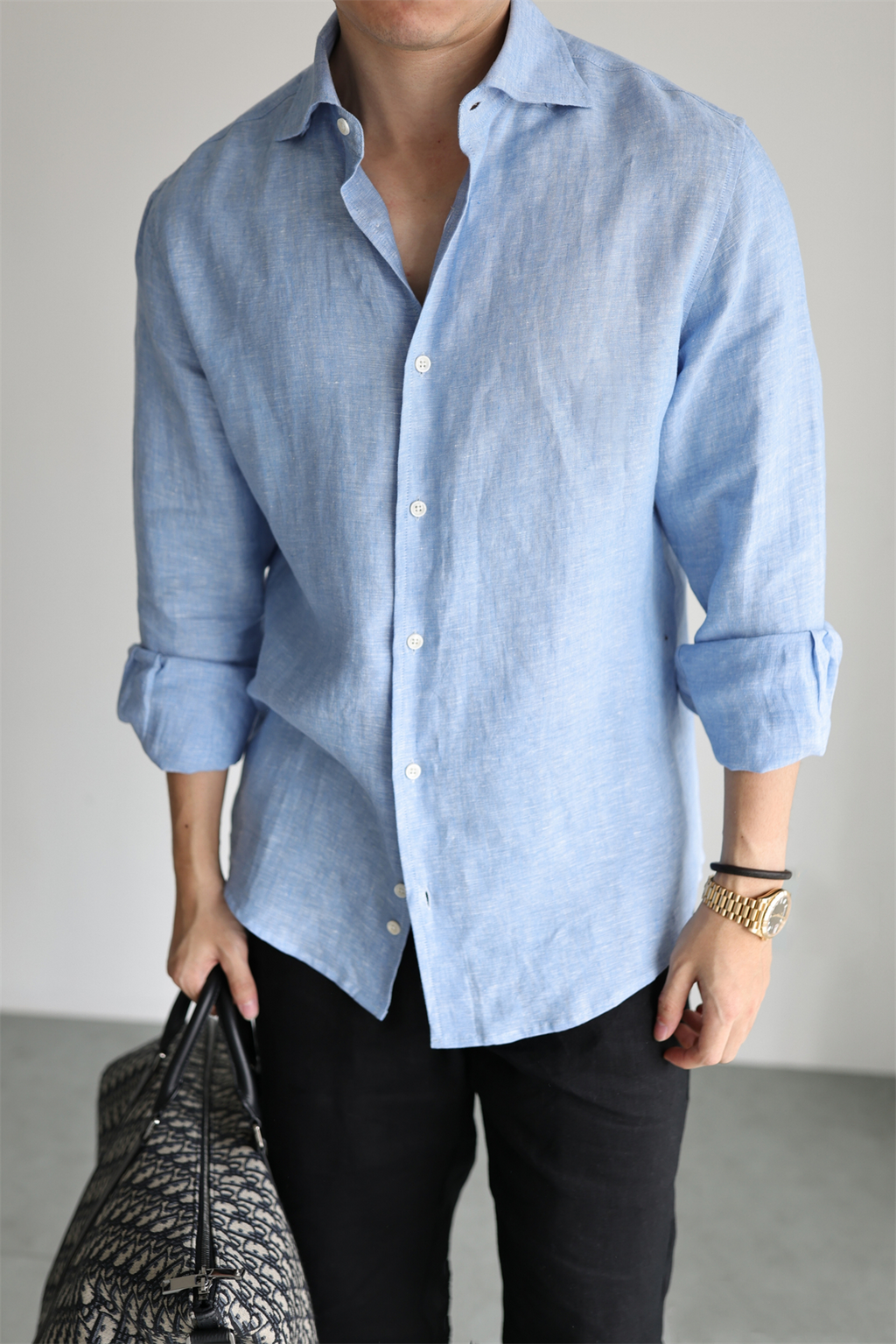 Two-Tone 100% Linen Shirt