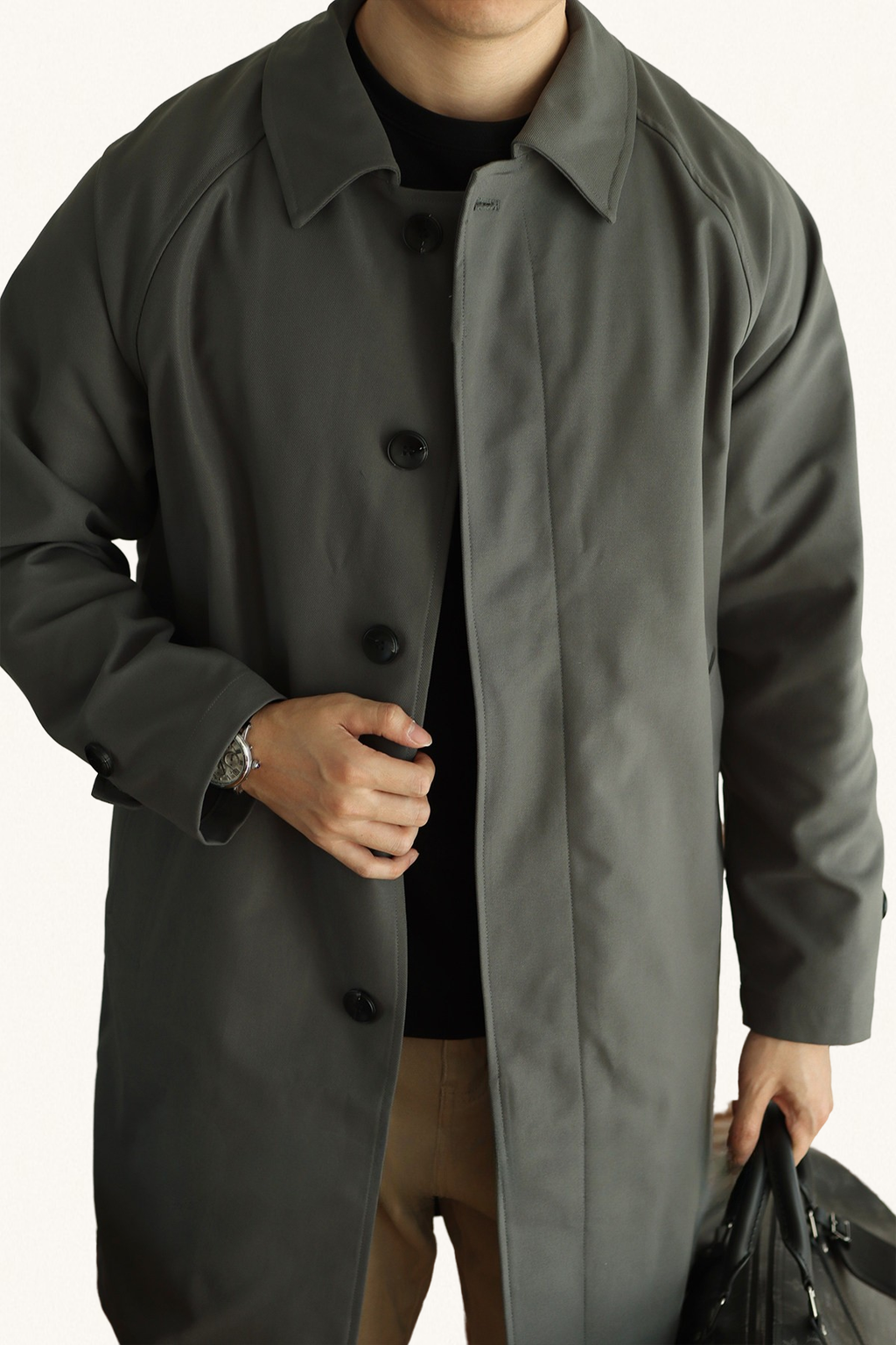 MONSEN Suitory Concealed-Placket Mid-Length Trench Coat in Performance Blend product image