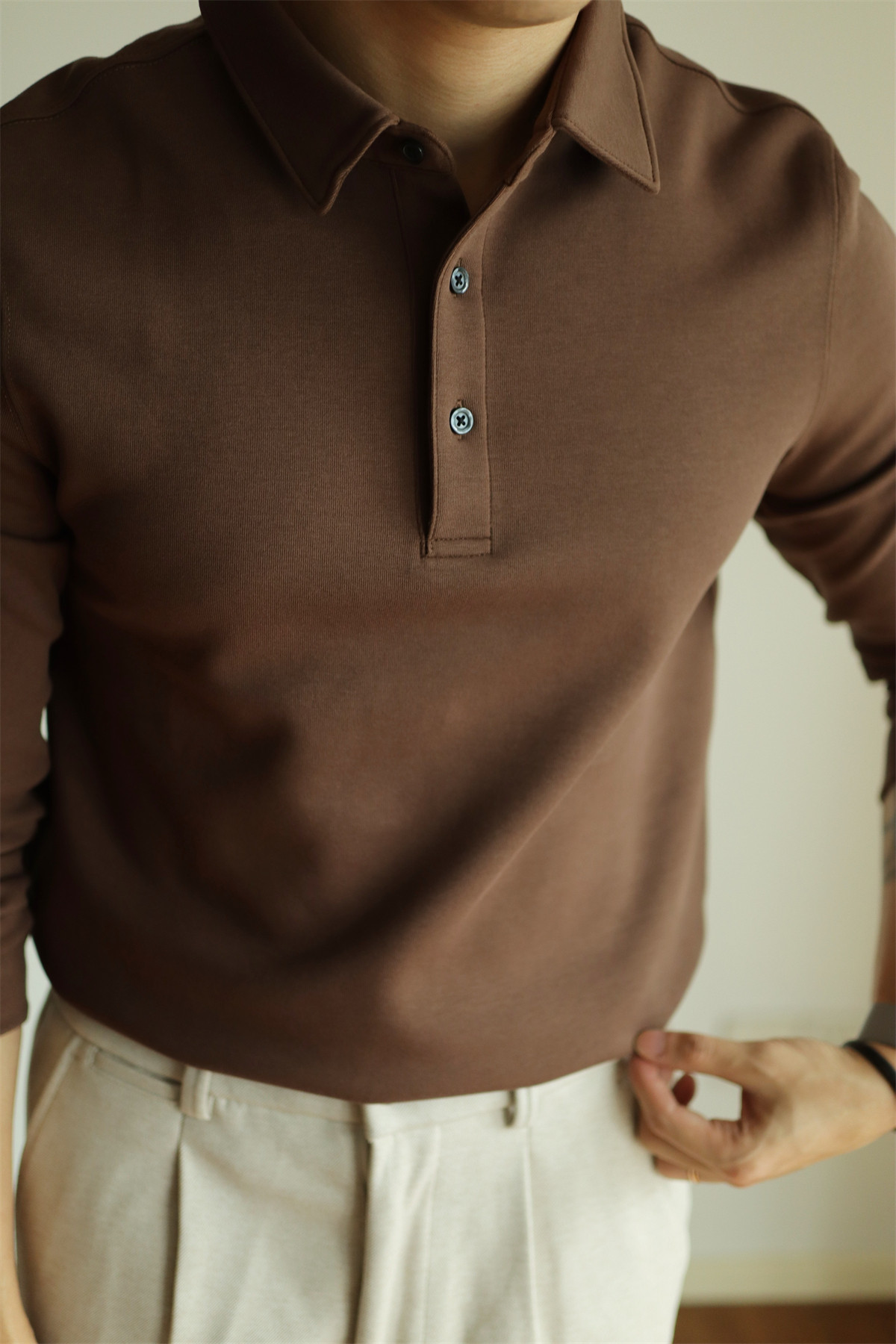 Air-Layer Cotton Long Sleeve Polo
