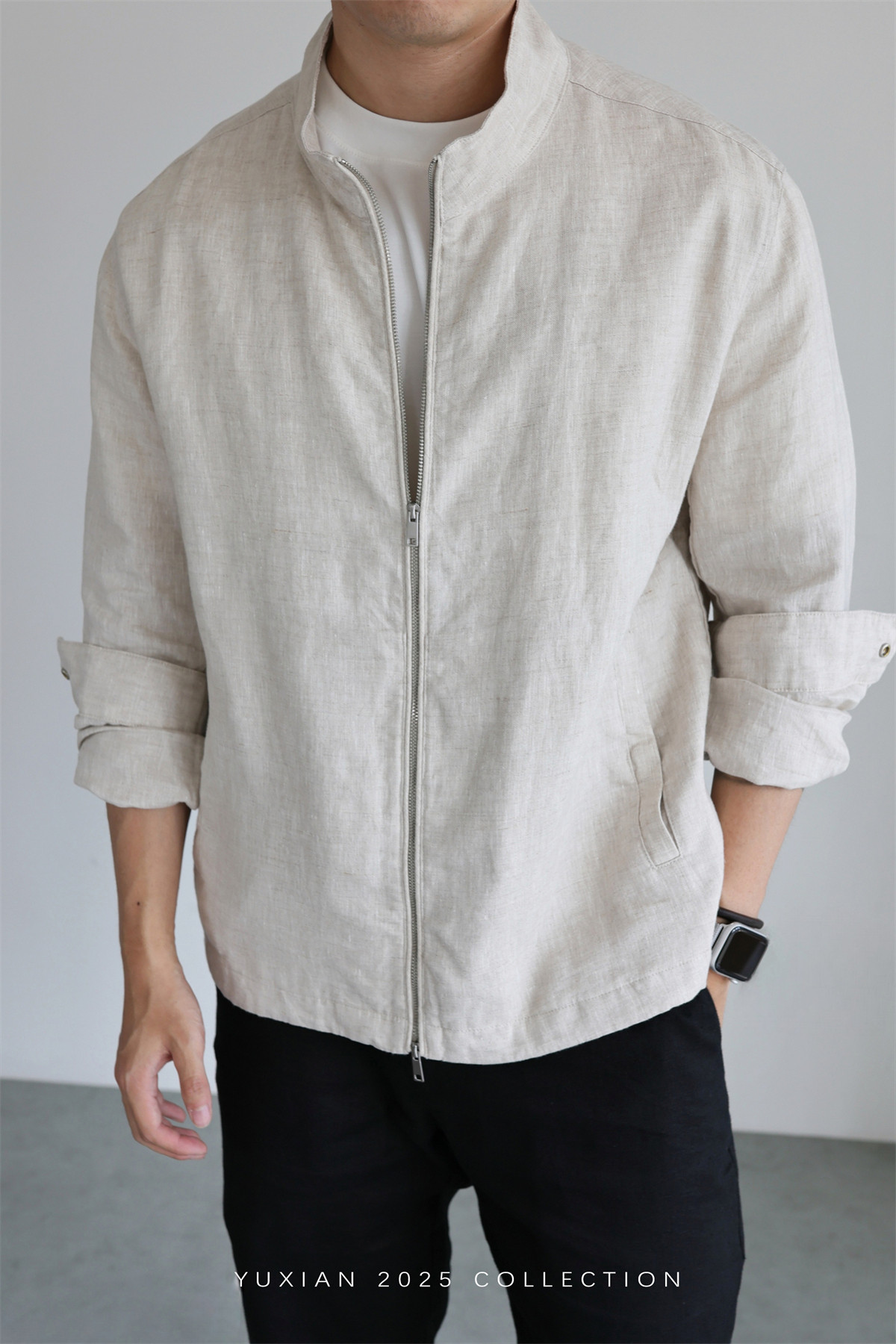 100% Linen Italian Stand-Collar Jacket