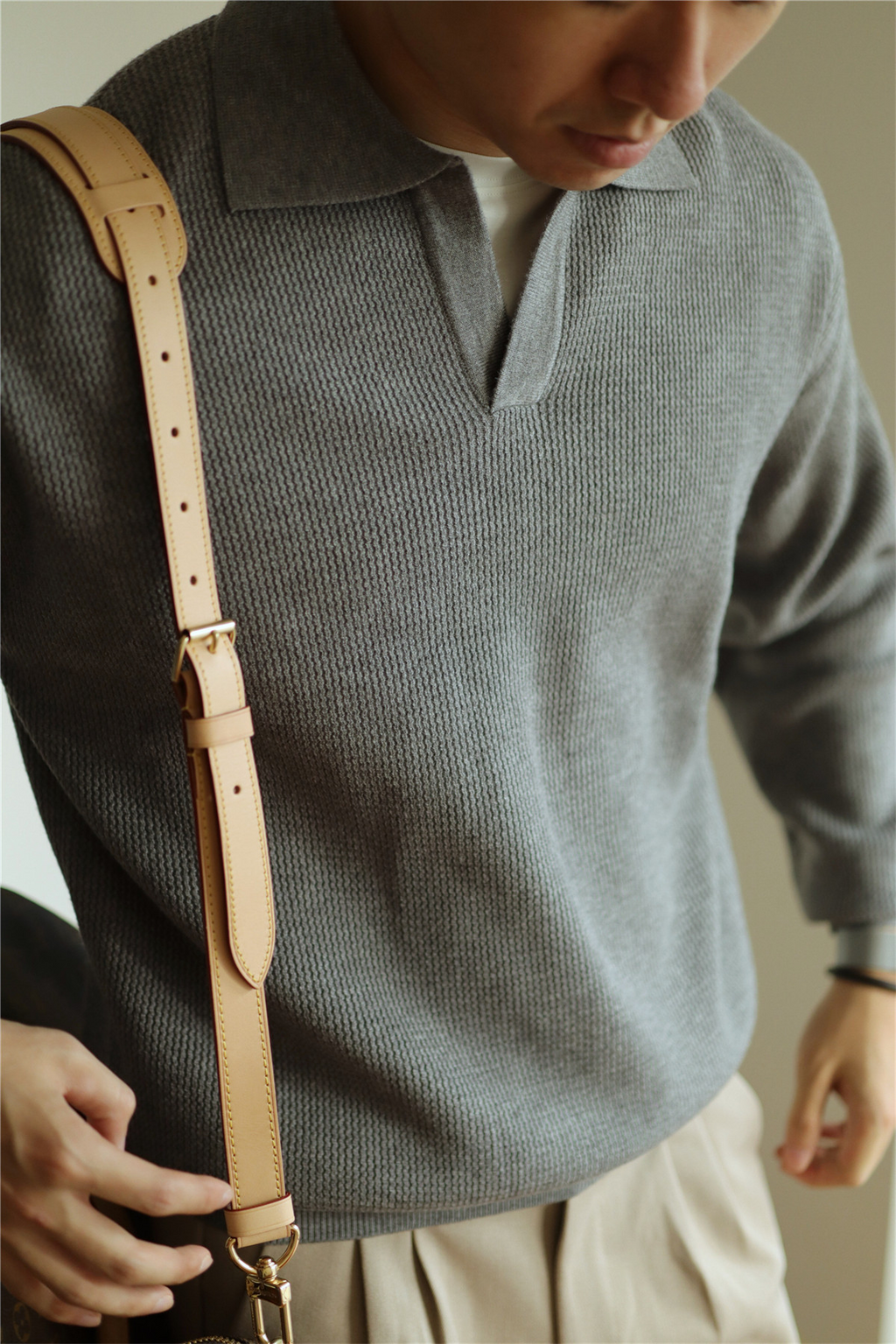 V-Neck Heavyweight Knit Polo