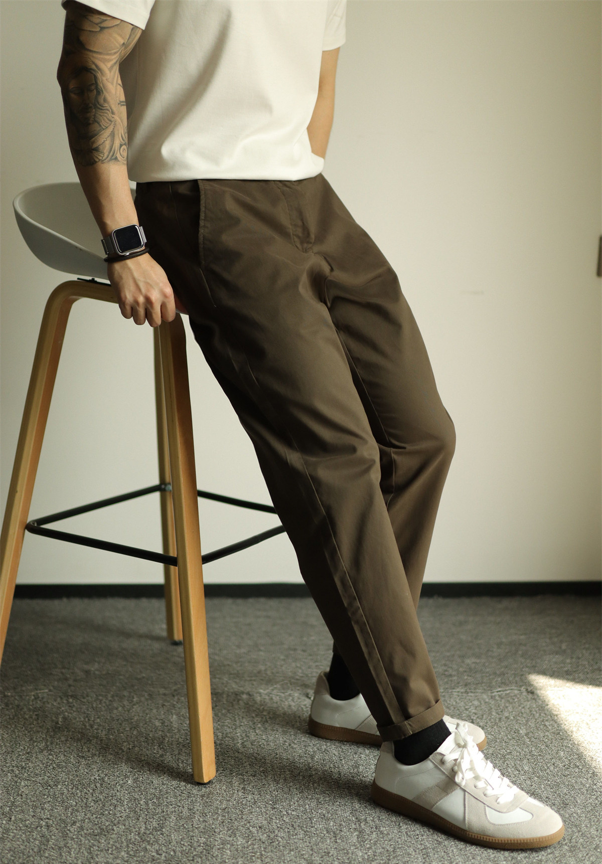 Pure Cotton Semi-Tapered Cropped Trousers