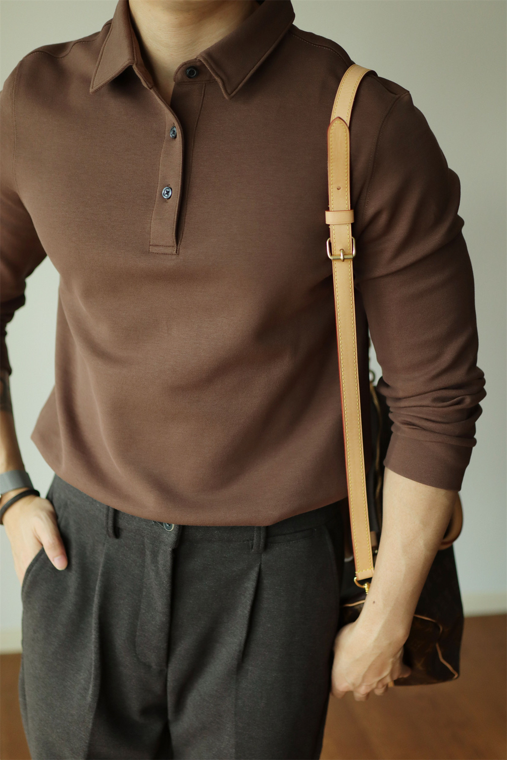 Air-Layer Cotton Long Sleeve Polo