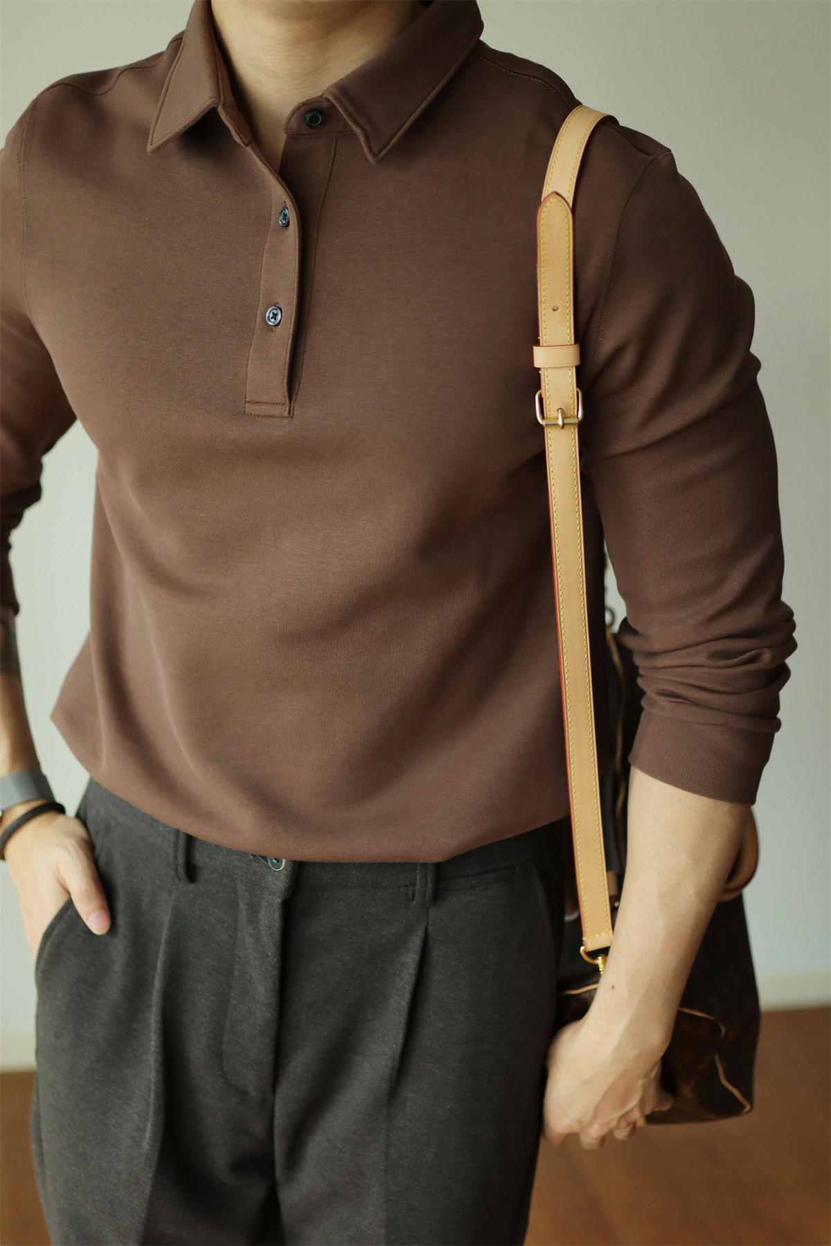 Air-Layer Cotton Long Sleeve Polo