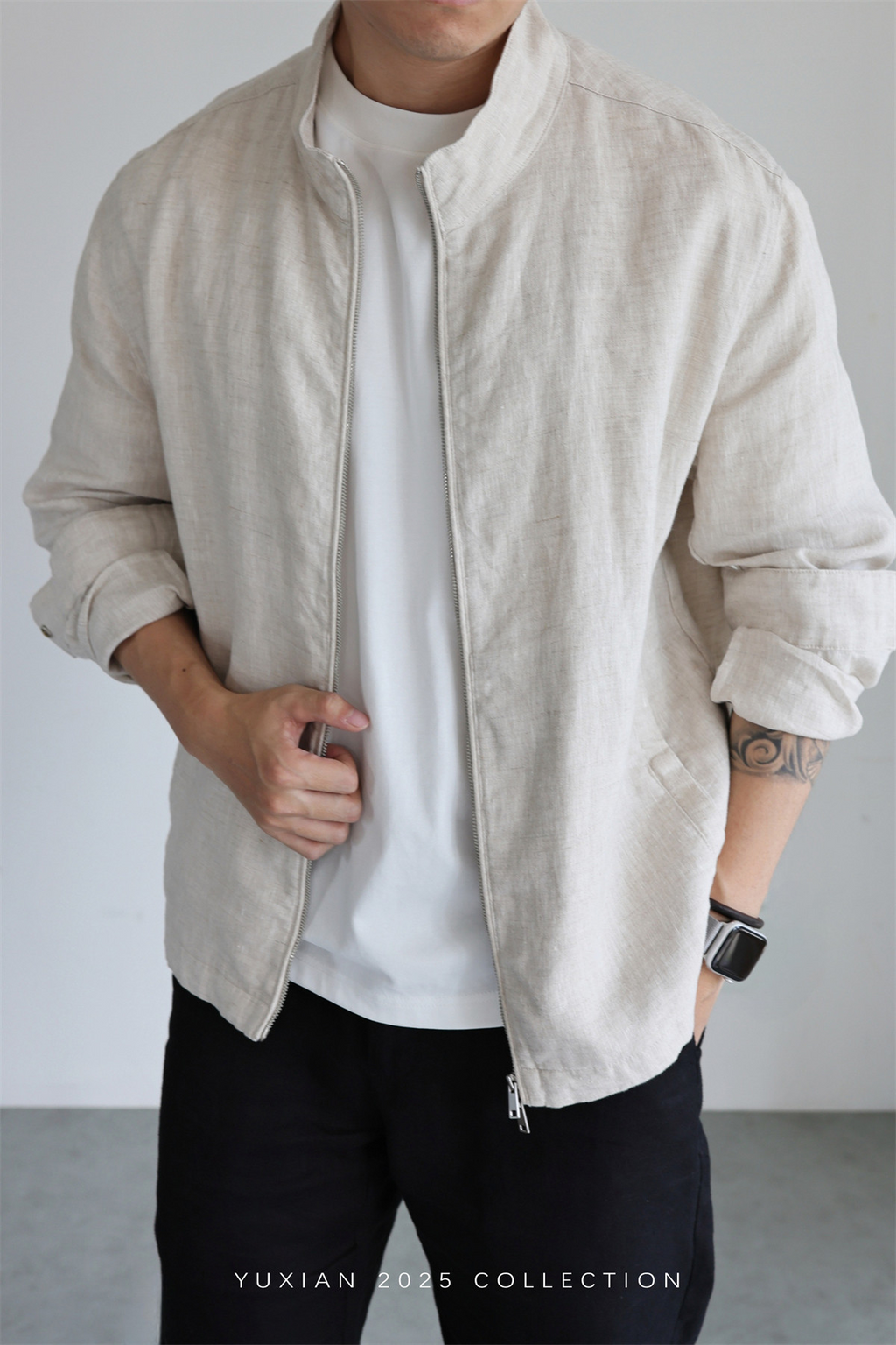 100% Linen Italian Stand-Collar Jacket