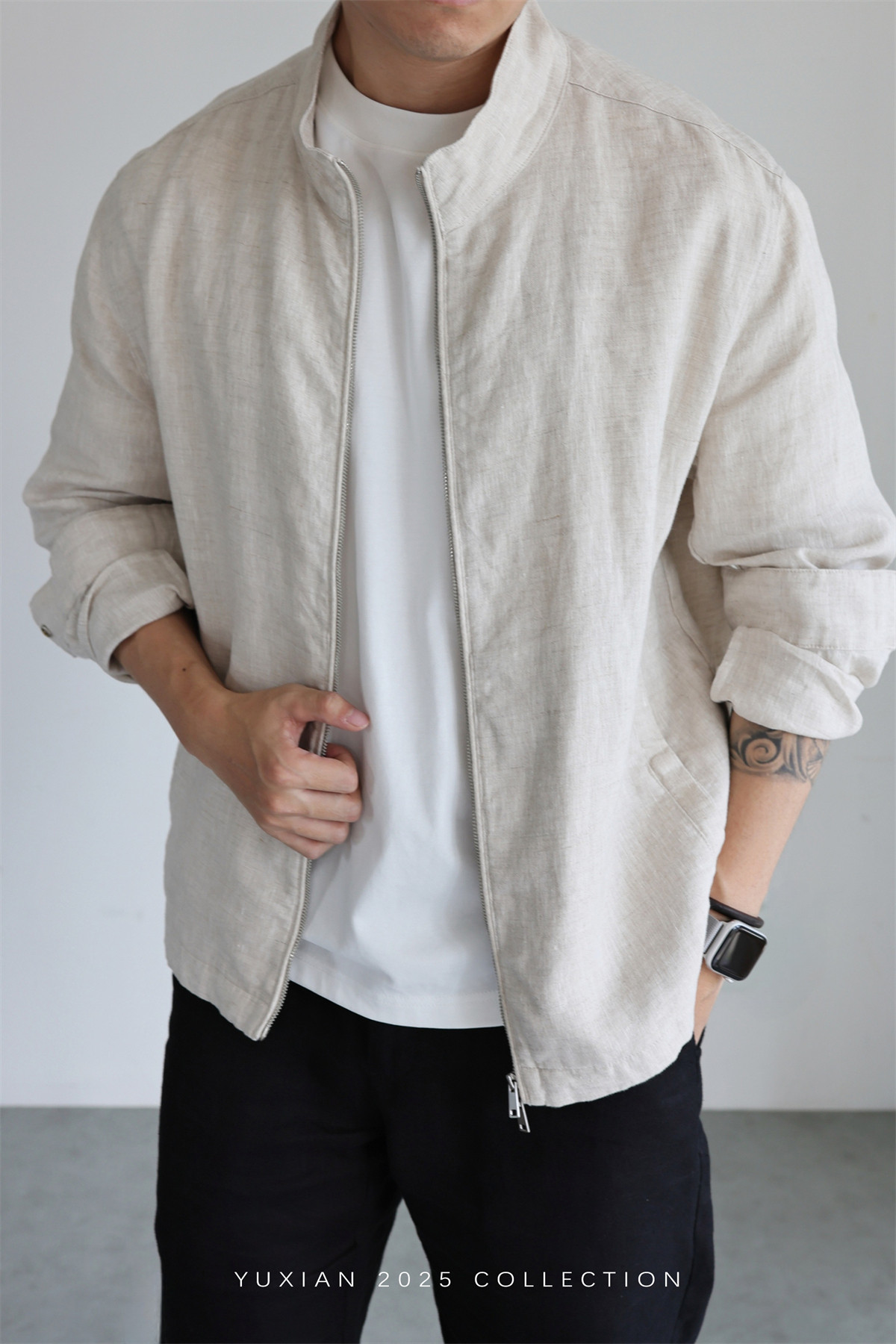 100% Linen Italian Stand-Collar Jacket