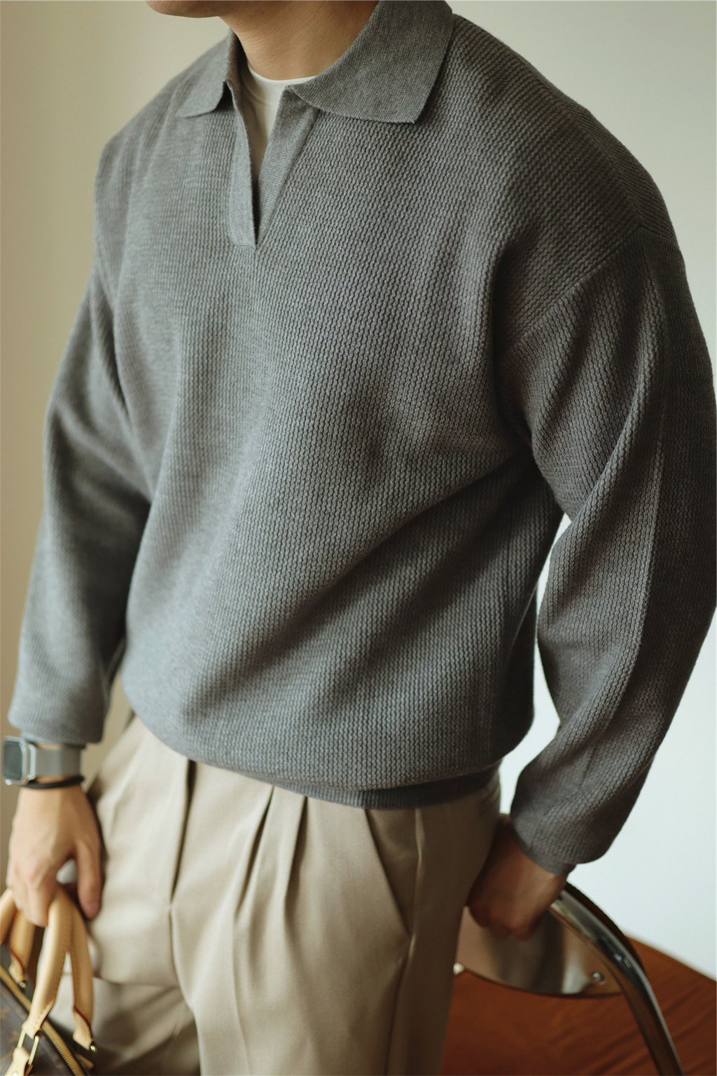 V-Neck Heavyweight Knit Polo