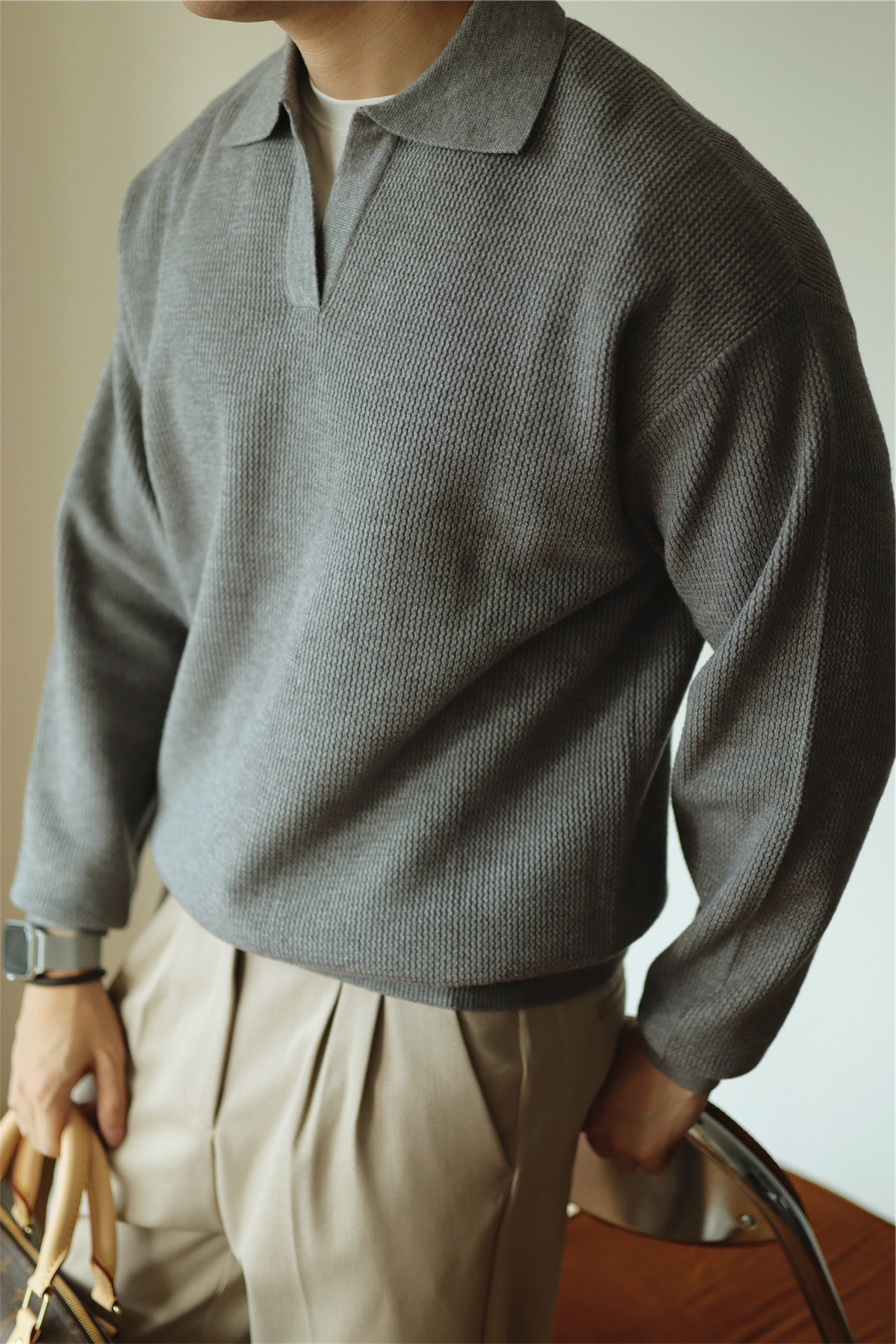 V-Neck Heavyweight Knit Polo