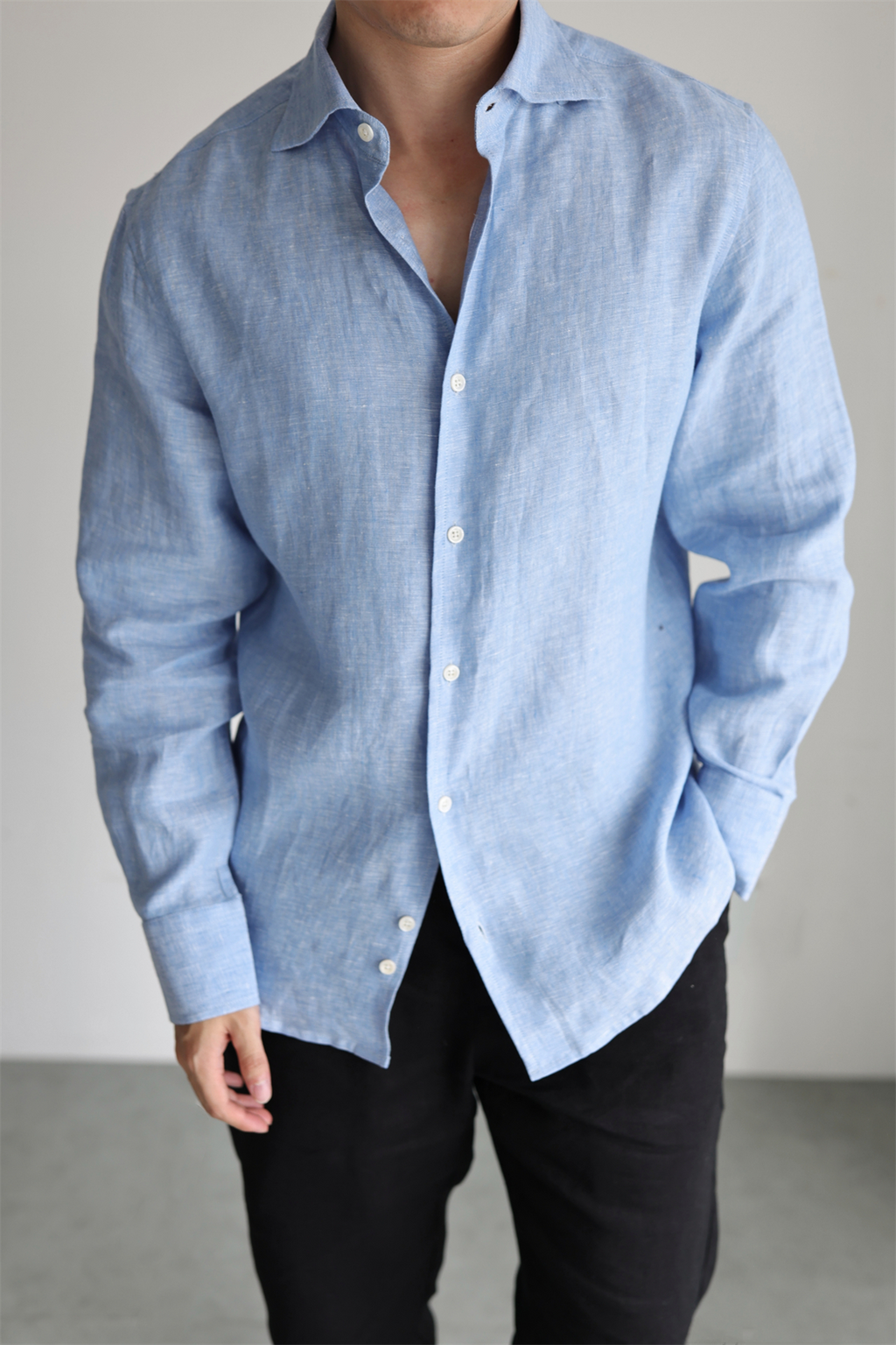 Two-Tone 100% Linen Shirt