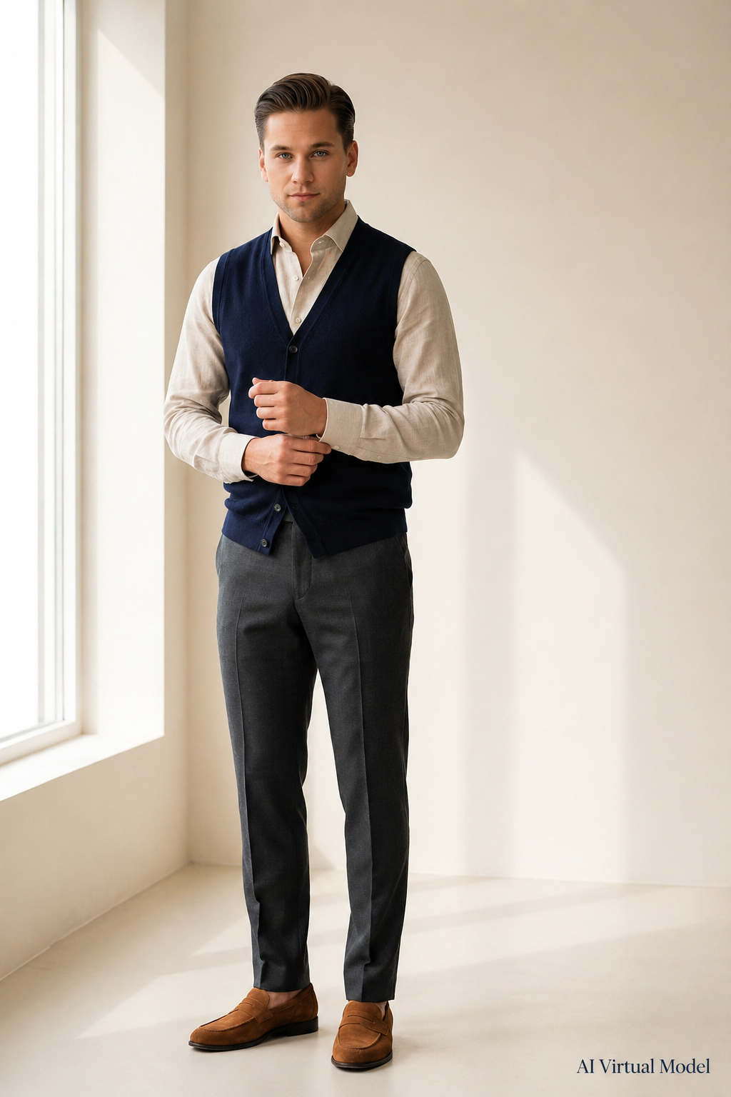 MONSEN Suitory Cotton-Linen Windsor Collar Shirt product image