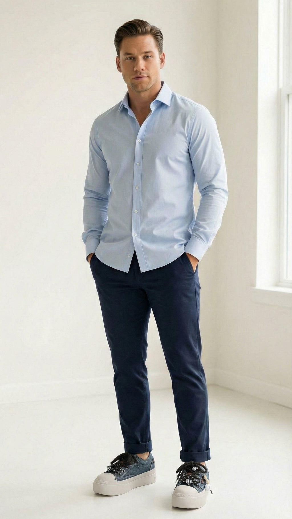 MONSEN Suitory Round-Toe Height-Boost Sneakers in Denim product image