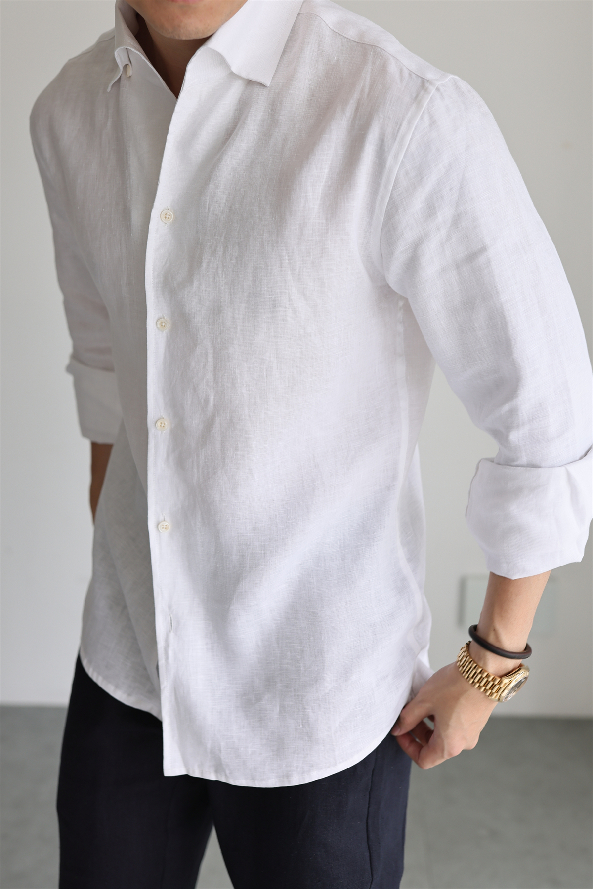 100% Linen One-Piece Collar Shirt