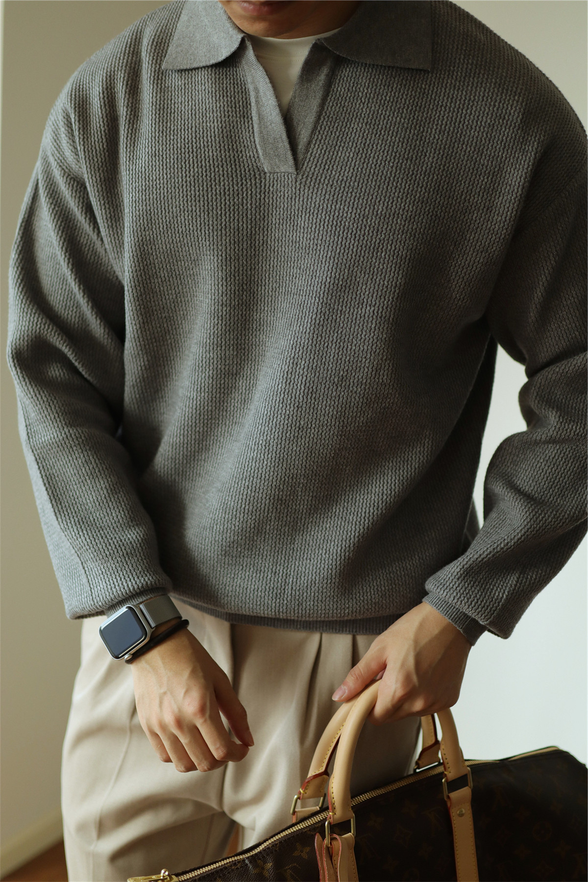 V-Neck Heavyweight Knit Polo