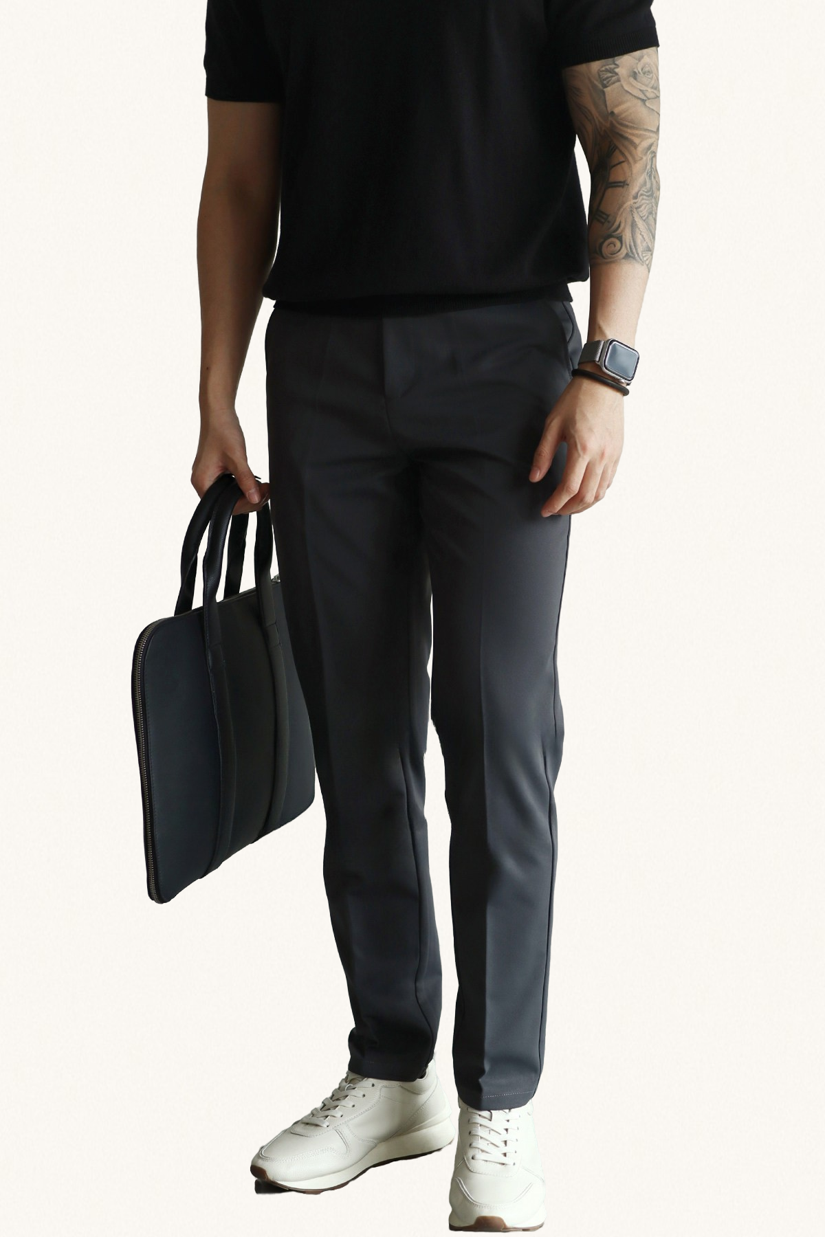 MONSEN Suitory Hidden-Elastic Waist Stretch Ankle Trousers in Performance Blend front view