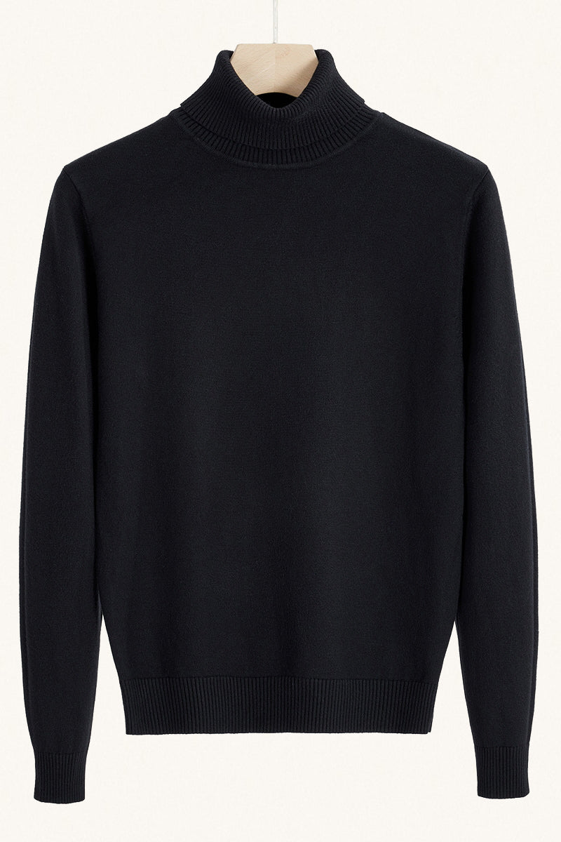 MONSEN Suitory Slim Clean Turtleneck Sweater in Denim front view