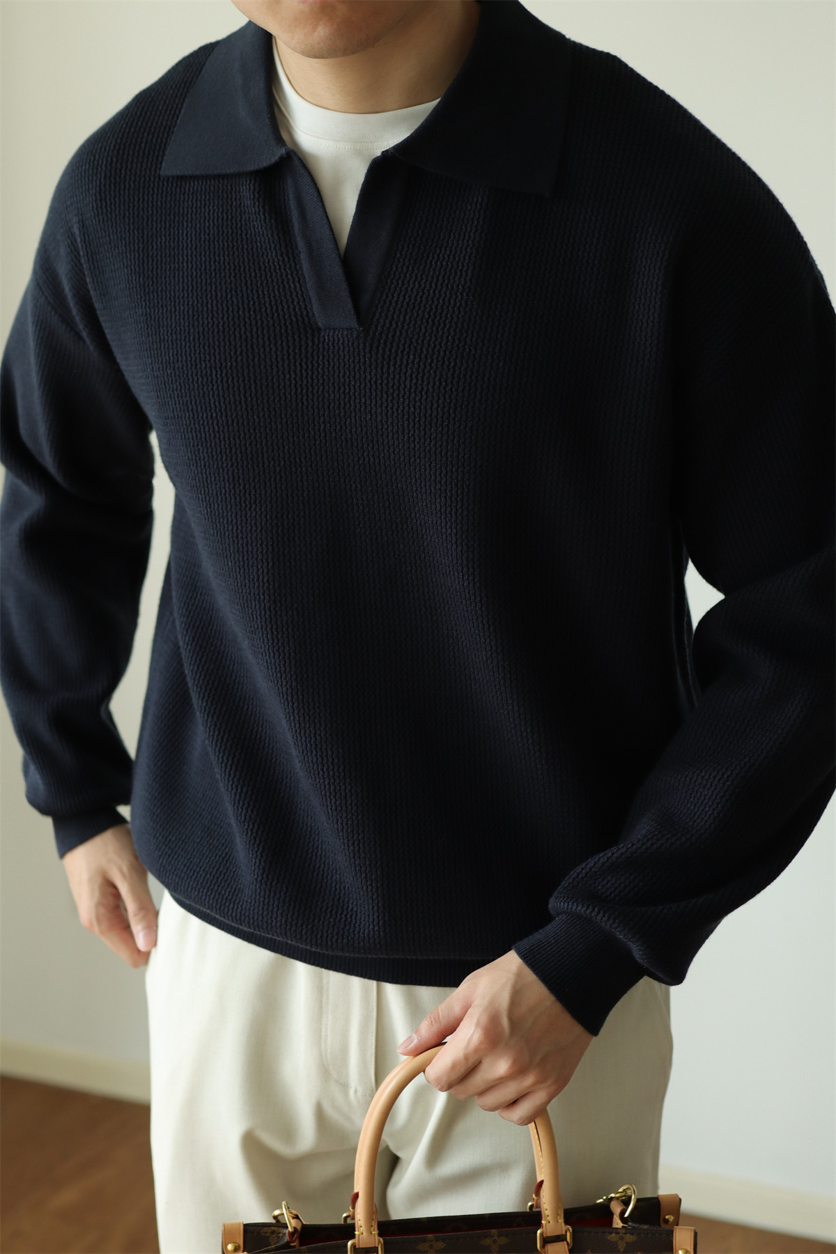 V-Neck Heavyweight Knit Polo