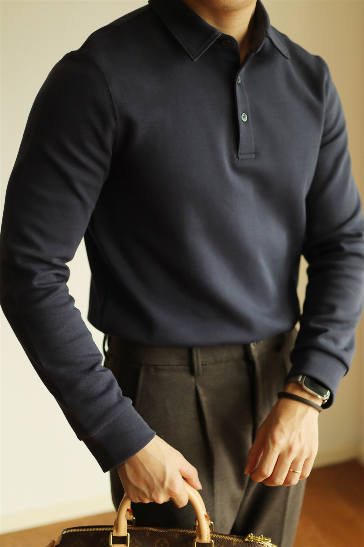 Air-Layer Cotton Long Sleeve Polo