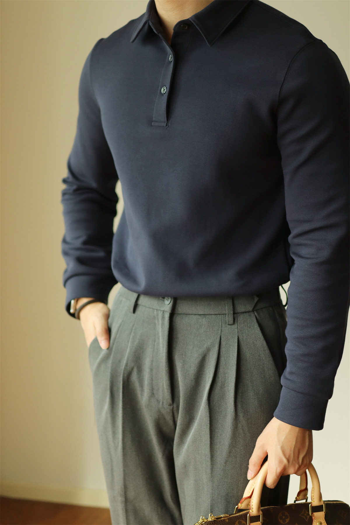 Air-Layer Cotton Long Sleeve Polo