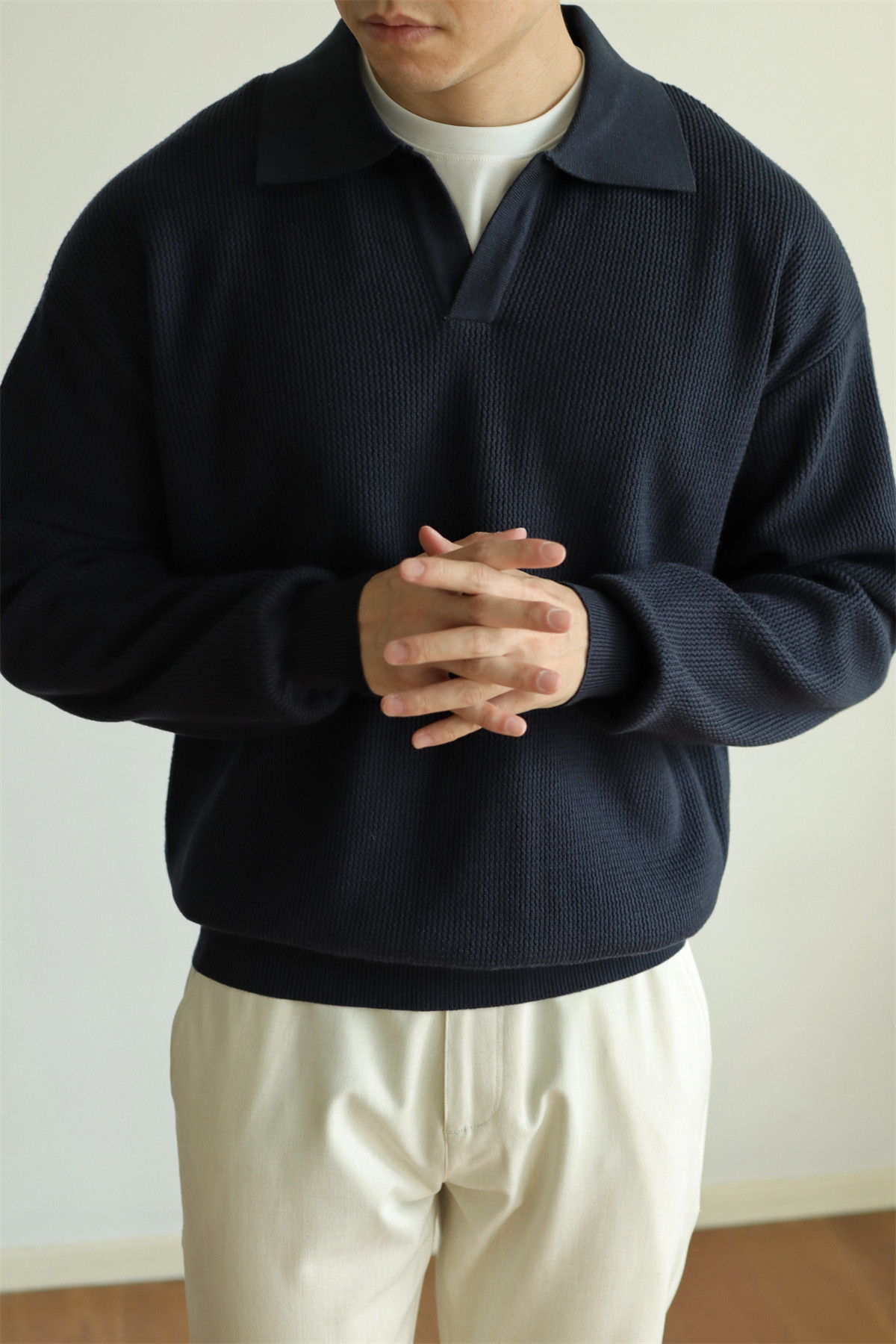 V-Neck Heavyweight Knit Polo
