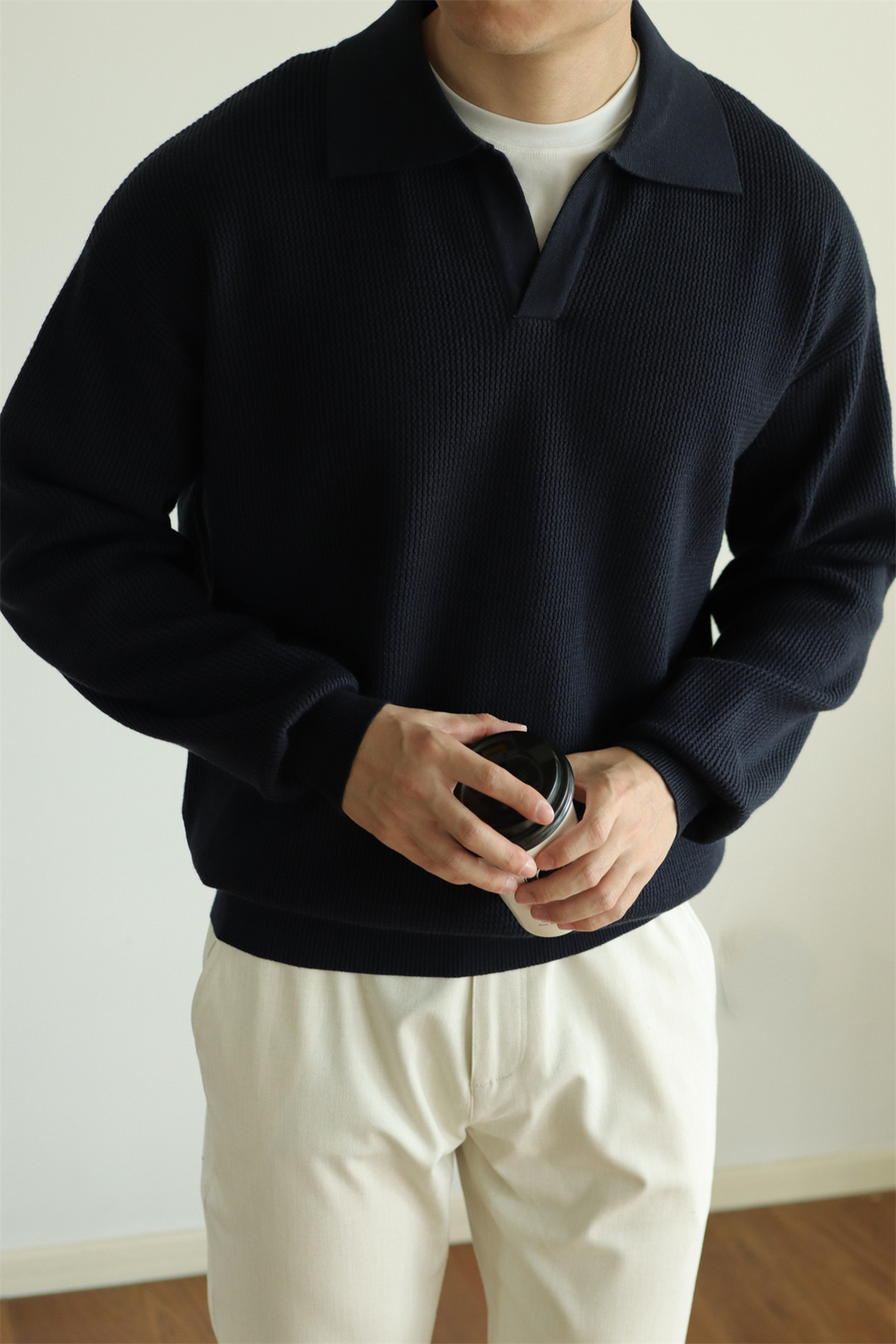 V-Neck Heavyweight Knit Polo