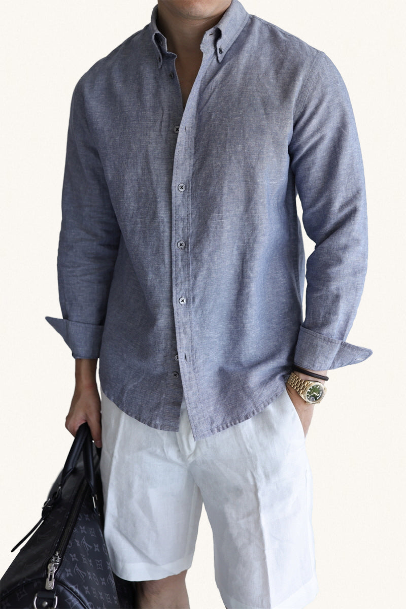 MONSEN Suitory Linen-Cotton Yarn-Dyed Shirt product image