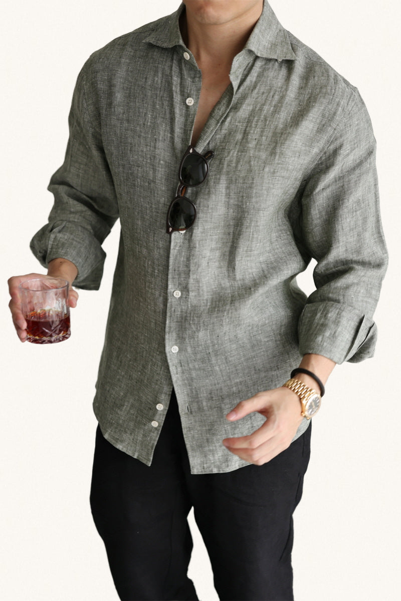 MONSEN Suitory Two-Tone 100% Linen Shirt product image