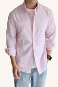 MONSEN Suitory Linen-Cotton Stripe Shirt front view