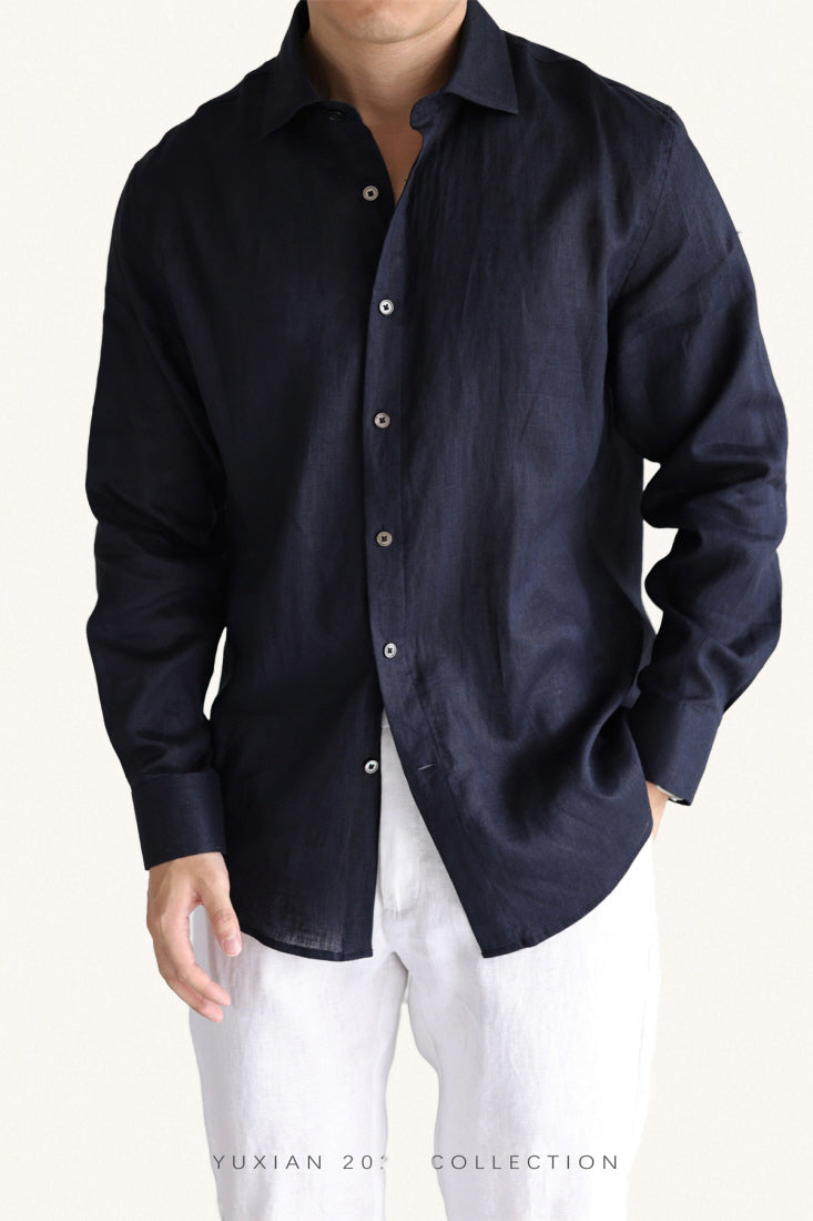 MONSEN Suitory 100% Linen Long-Sleeve Shirt front view