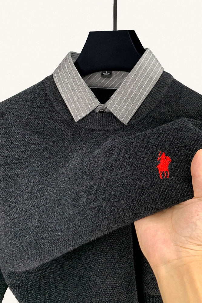 MONSEN Suitory Fleece-Lined Faux Shirt Collar Sweater product image