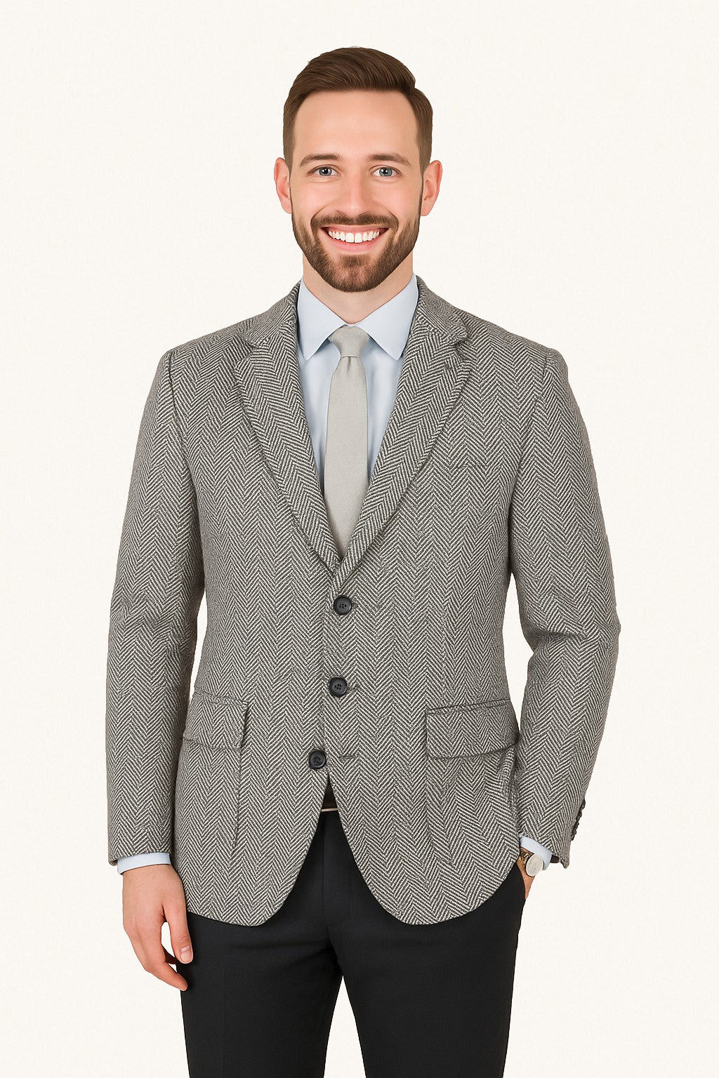 MONSEN Suitory 3 Button Herringbone Jacket in Performance Blend product image