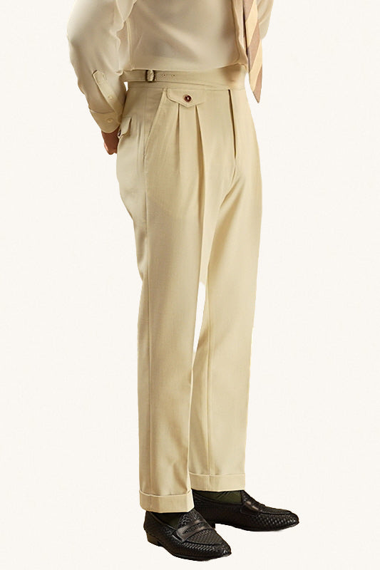 MONSEN Suitory Gurkha Double-Pleat Trousers in Performance Blend front view