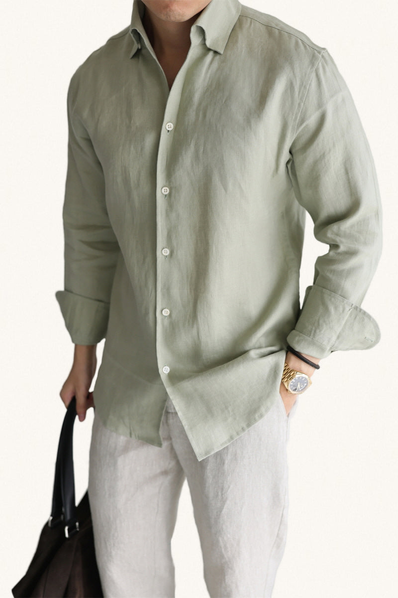 MONSEN Suitory 100% Linen One-Piece Collar Shirt front view