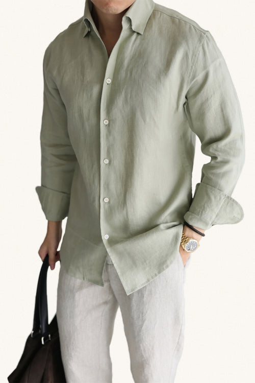 MONSEN Suitory 100% Linen One-Piece Collar Shirt front view