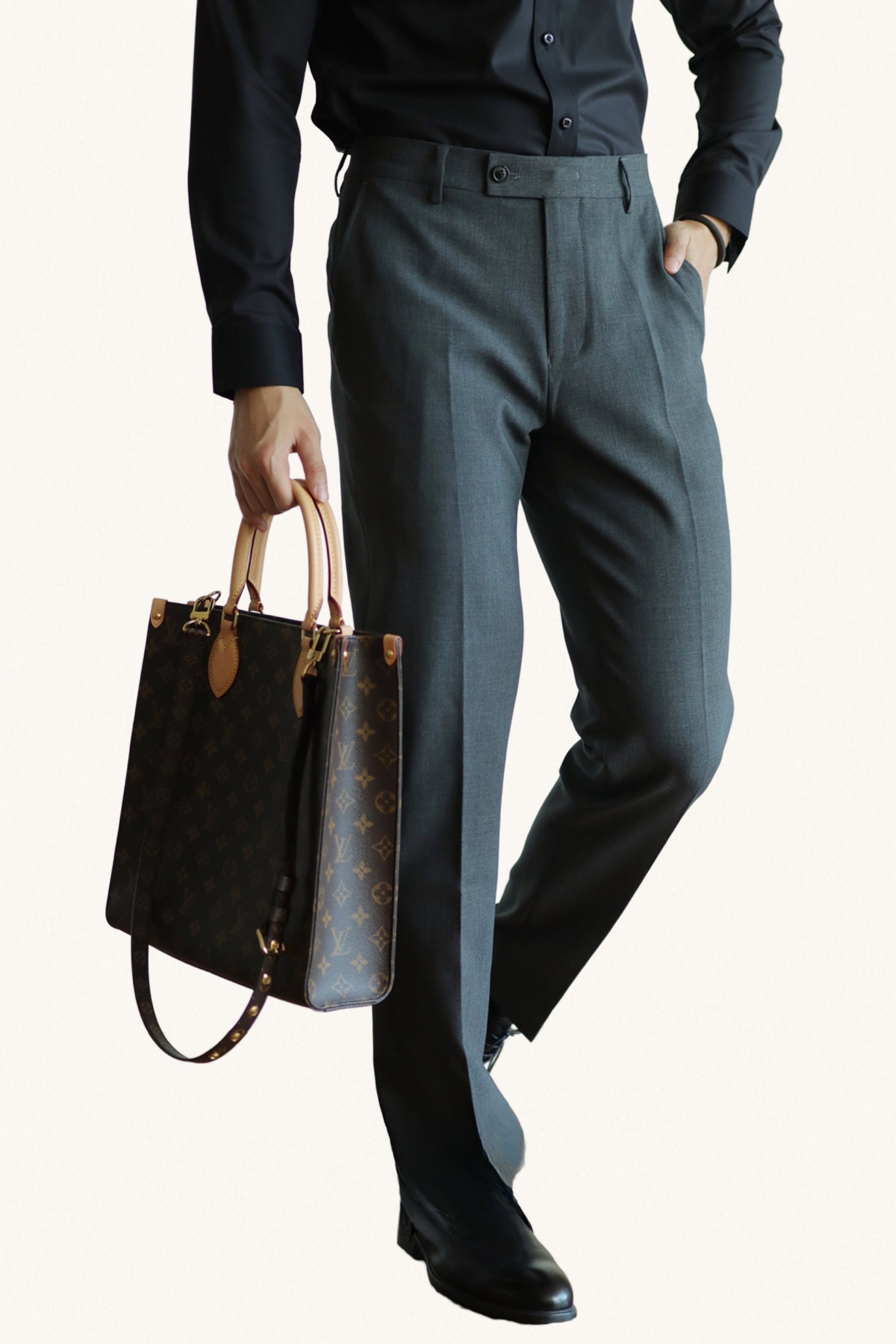 MONSEN Suitory Slim Stretch Non-Iron Trousers in Performance Blend front view