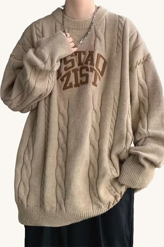 MONSEN Suitory Cable-Knit Crewneck Sweater1 in Wool front view