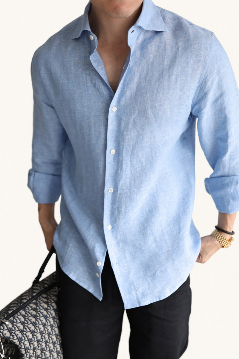 MONSEN Suitory Two-Tone 100% Linen Shirt front view