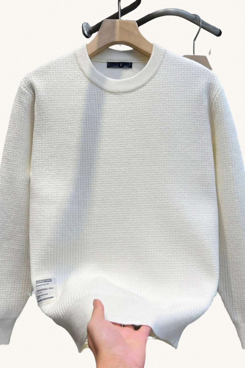 MONSEN Suitory Waffle Knit Sweater in Denim front view