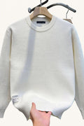 MONSEN Suitory Waffle Knit Sweater in Denim front view