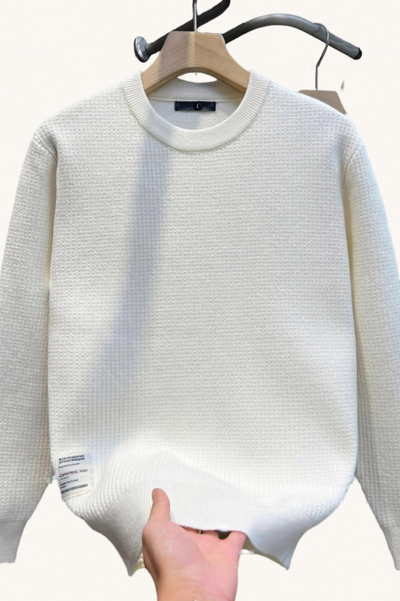 MONSEN Suitory Waffle Knit Sweater in Denim front view