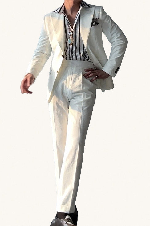 MONSEN Suitory Half-Lined, Stretch Seersucker Suit in Performance Blend front view