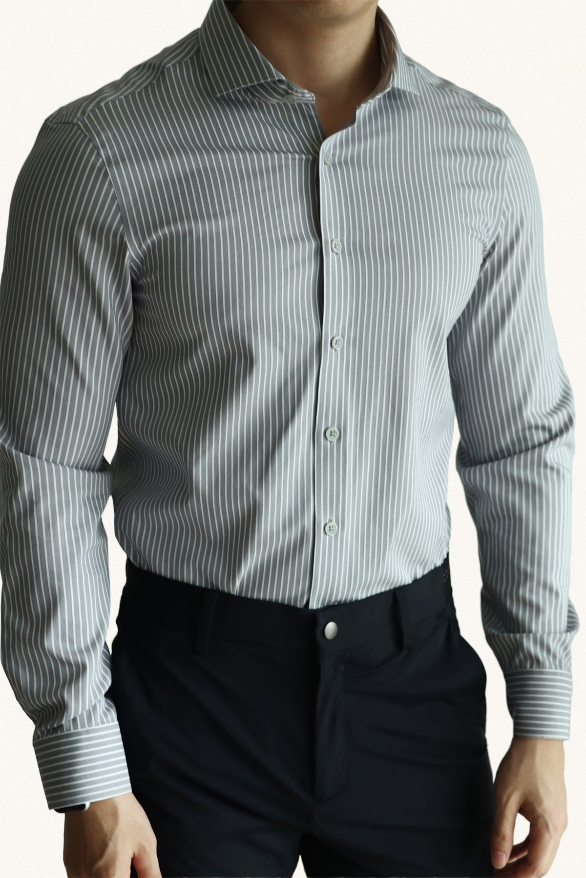 MONSEN Suitory Lenzing Modal Vertical-Stripe Shirt in Performance Blend front view