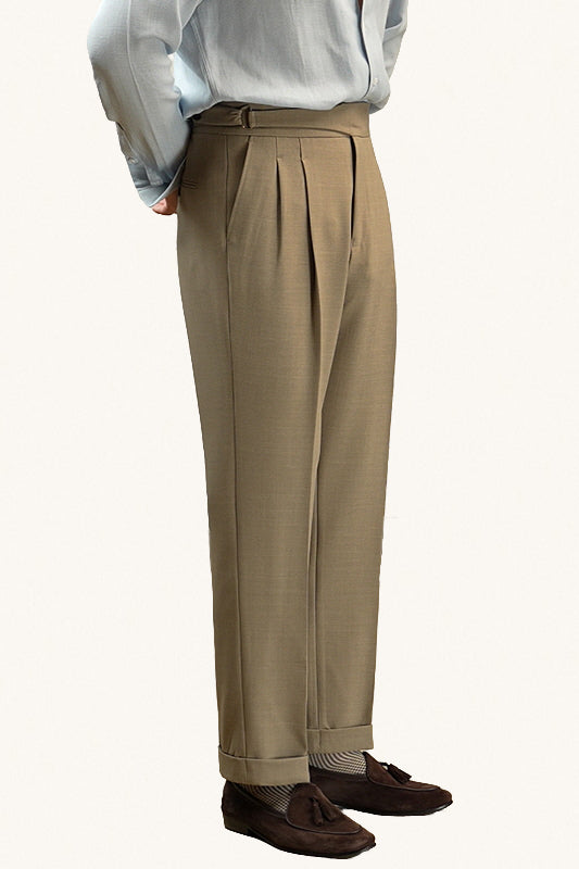 MONSEN Suitory Double-Pleated Trousers in Performance Blend front view