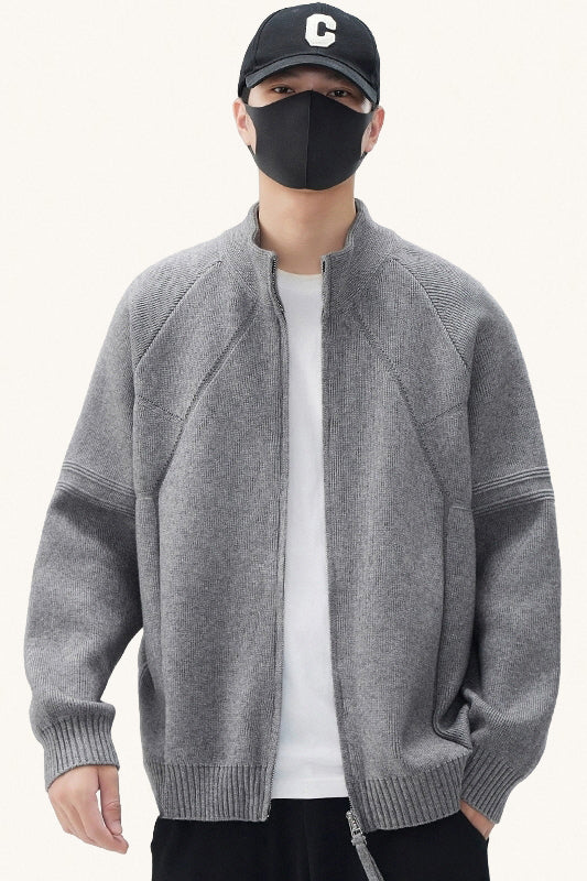 MONSEN Suitory Thick Knit Stand-Collar Cardigan in Performance Blend front view